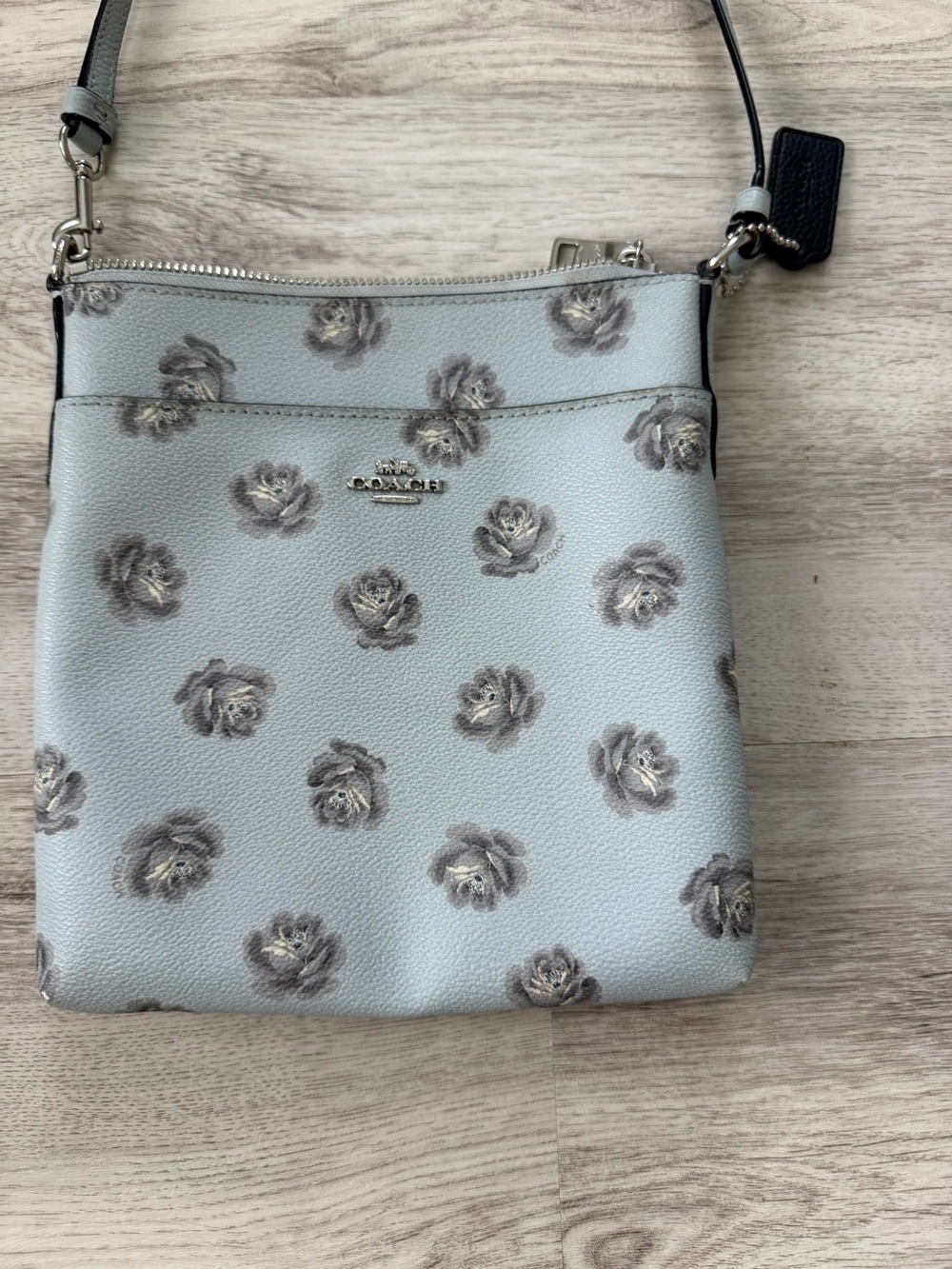 Coach Pale Blue Floral Crossbody with Gray Rose Print